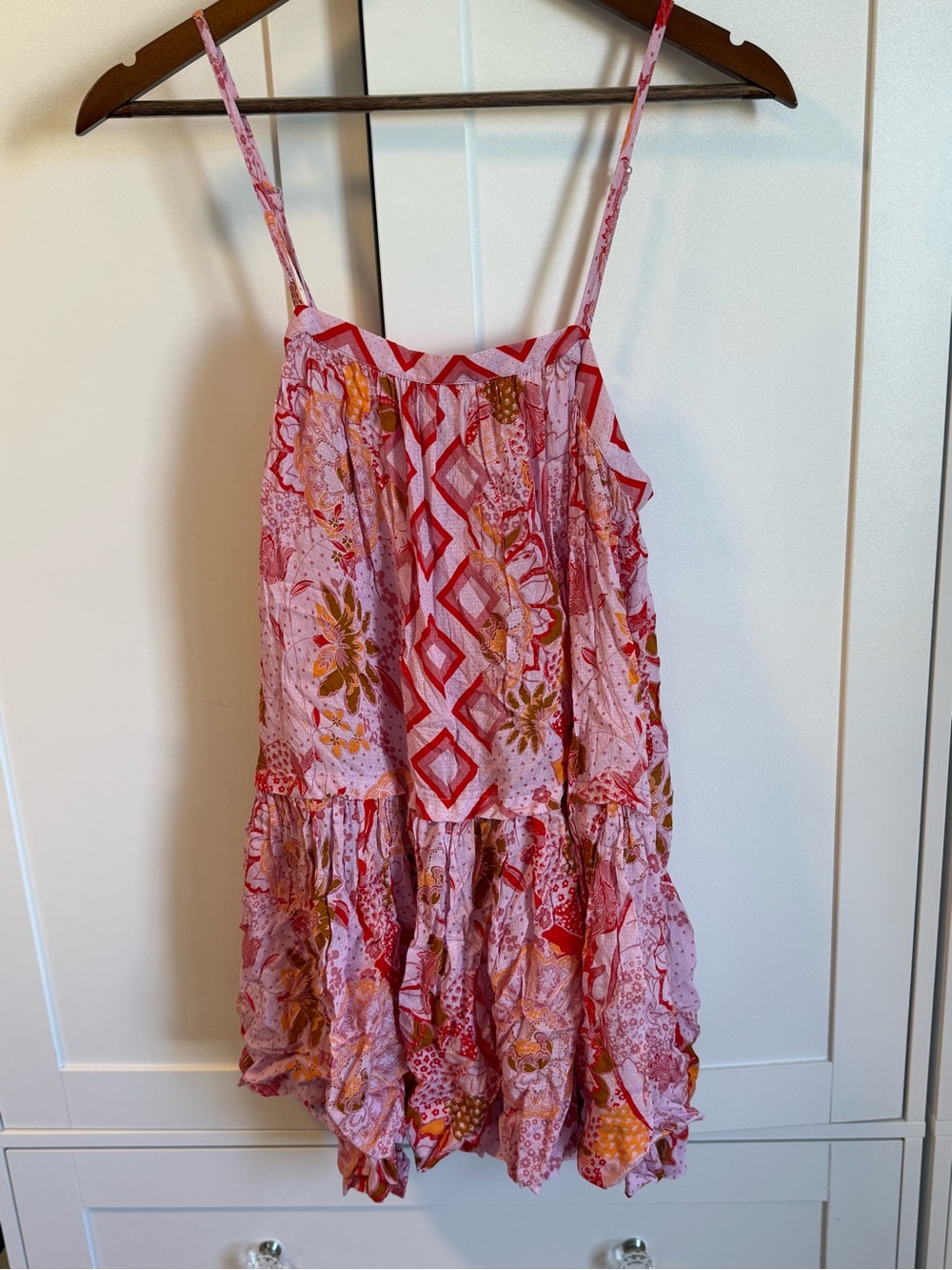 Free People Pink Floral Tiered Mini Dress